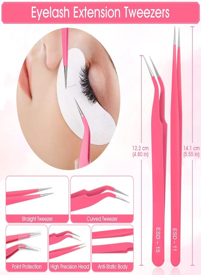 Modacraft Eyelash Extension Supplies Kit for Beginners with USB Air Conditioning Blower 2 Lash Tweezers, 100 Mascara Brushes, 50 Micro Applicators 50 Ring Cup Holders, 2 Tapes 10 Eye Gel Pads - Image 4